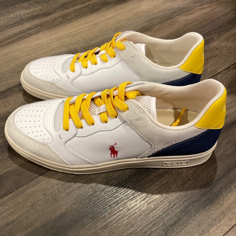 Polo Ralph Lauren White Red Yellow Court Men casual Sneaker Shoes Brand New